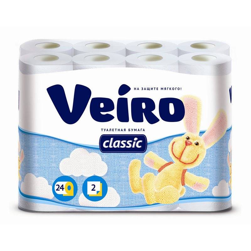 Бумага туалетная Veiro Classic 2-слойная белая (24 рулонов в уп) 5С224 326384