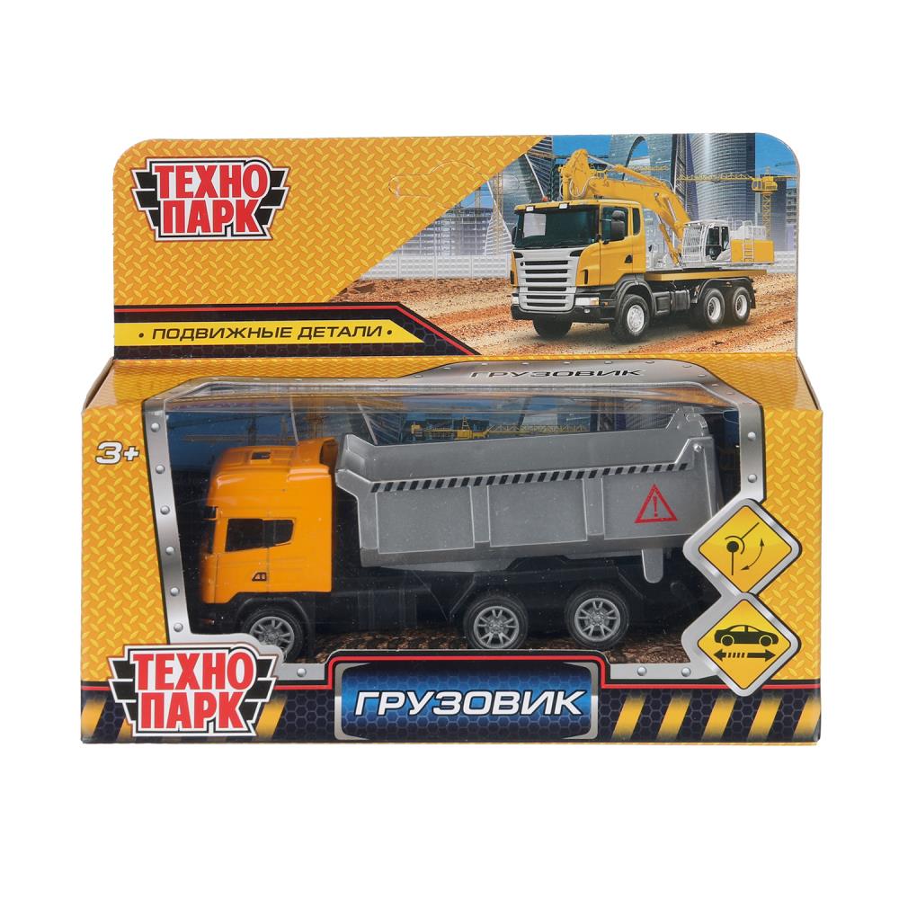 Машина металлическая Грузовик, подвижные детали, инерция, 11 см. оранжевый, Технопарк 2215,11