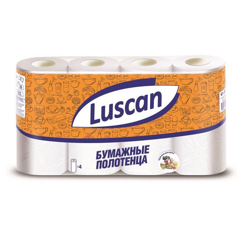 Полотенца бумажные Luscan 2-слойные белые 4 рулона по 12.5 метров 317396