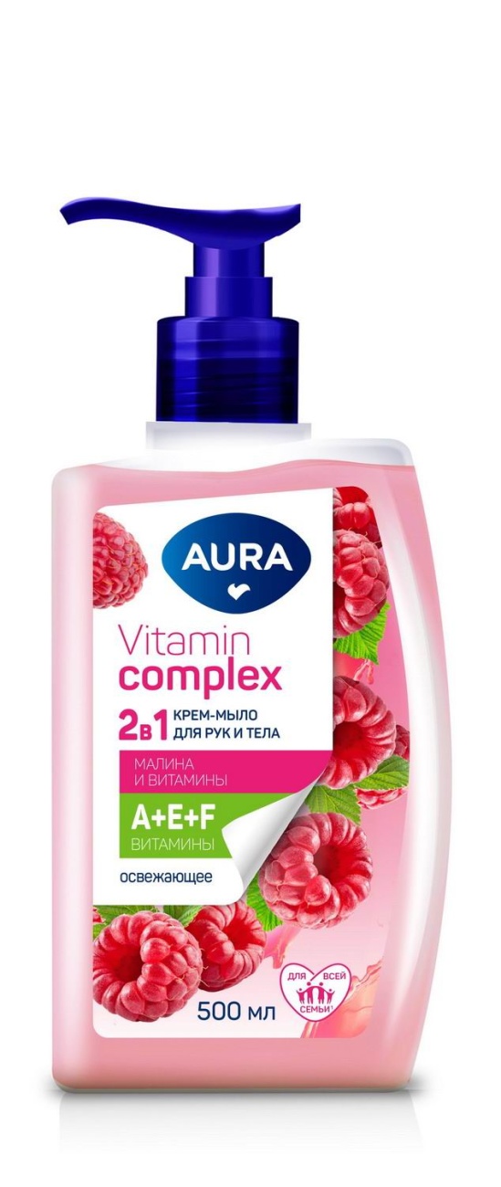 Крем-мыло AURA Vitamin Complex 2в1 для рук и тела Малина и витамины флакон/дозатор 500мл 4752171018174