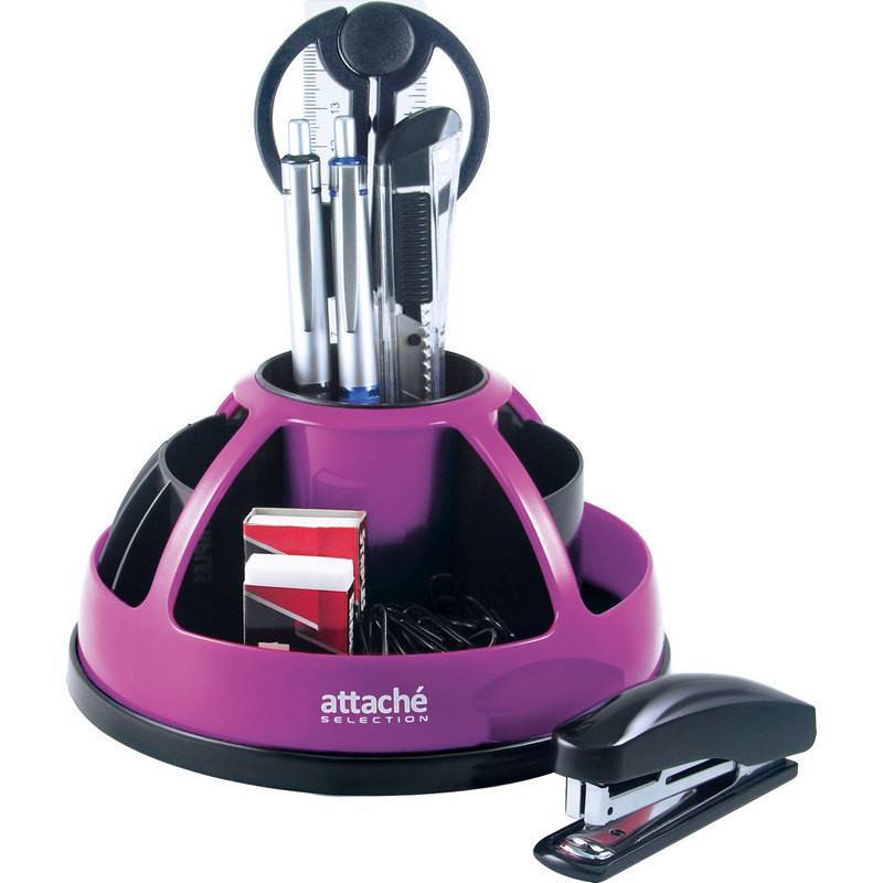 Подставка Attache Selection для канц мелочей черный/фуксия 360° 327425