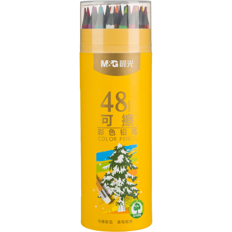 Карандаши цветные M&G пластиковые, шестигран, стираемые, 48 цв/наб, в тубе 1785587 AWPQ0510