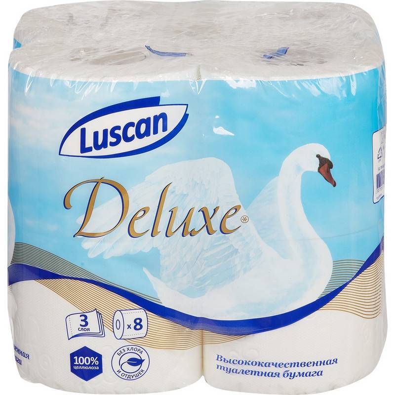 Бумага туалетная Luscan Deluxe 3-слойная белая (8 рулонов в уп) 484894