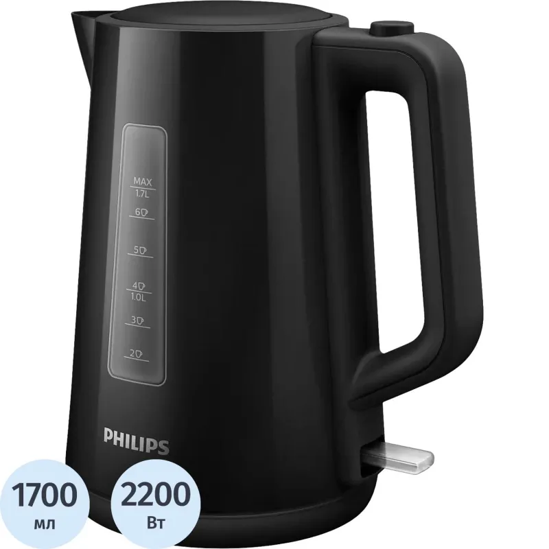 Чайник PHILIPS, мощность 2200Вт, объем 1,7л. пластик, черный 1848951 HD9318/20