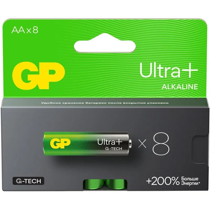 Батарейка GP Ultra+ Alkaline LR6 (АА) 8шт/уп (GP15AUPA21-2CRB8) 1969584
