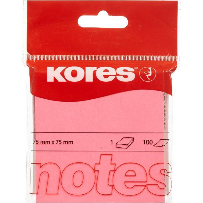 Стикеры Kores 75x75 мм неоновые розовые (1 блок, 100 листов) 330461