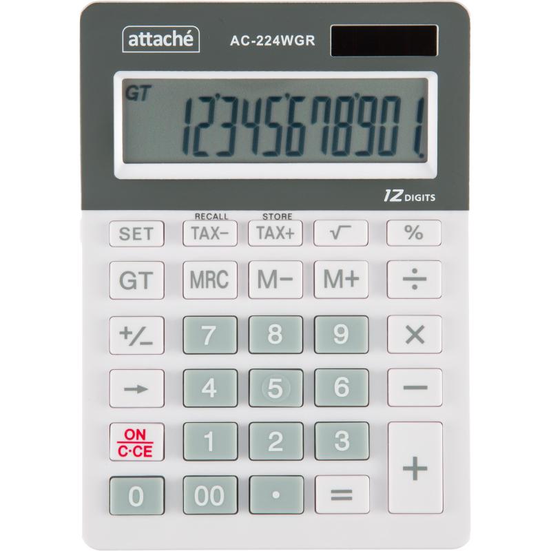 Калькулятор настольный Attache, AС-224WGR,12р,двойное питание, бело-серый 1779755