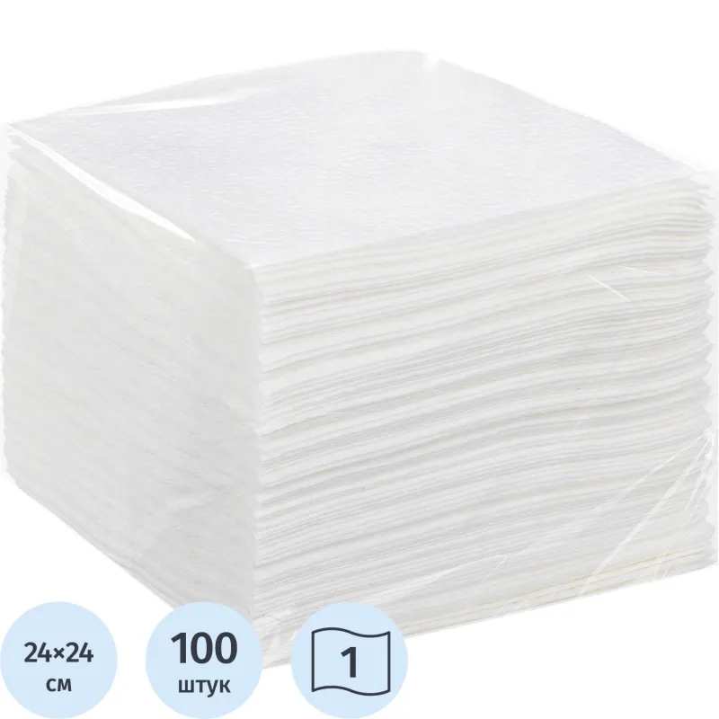 Салфетки бумажные целлюлоза белые 1сл 24х24см 100л/уп Выбор есть 2046423