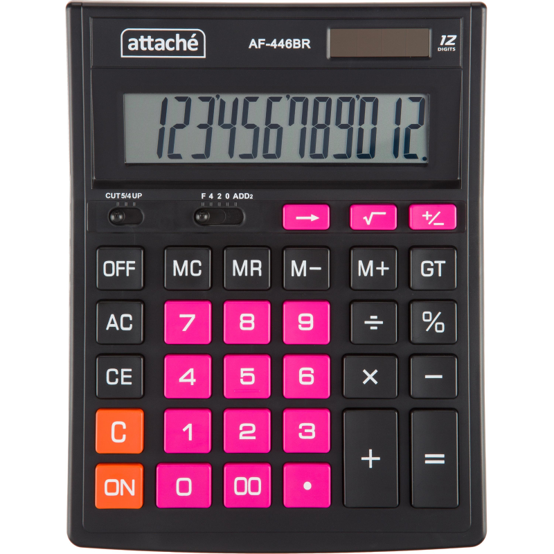 Калькулятор настольный полноразмерный Attache AF-446BR,12р,дв.пит,чрн-роз 1779741