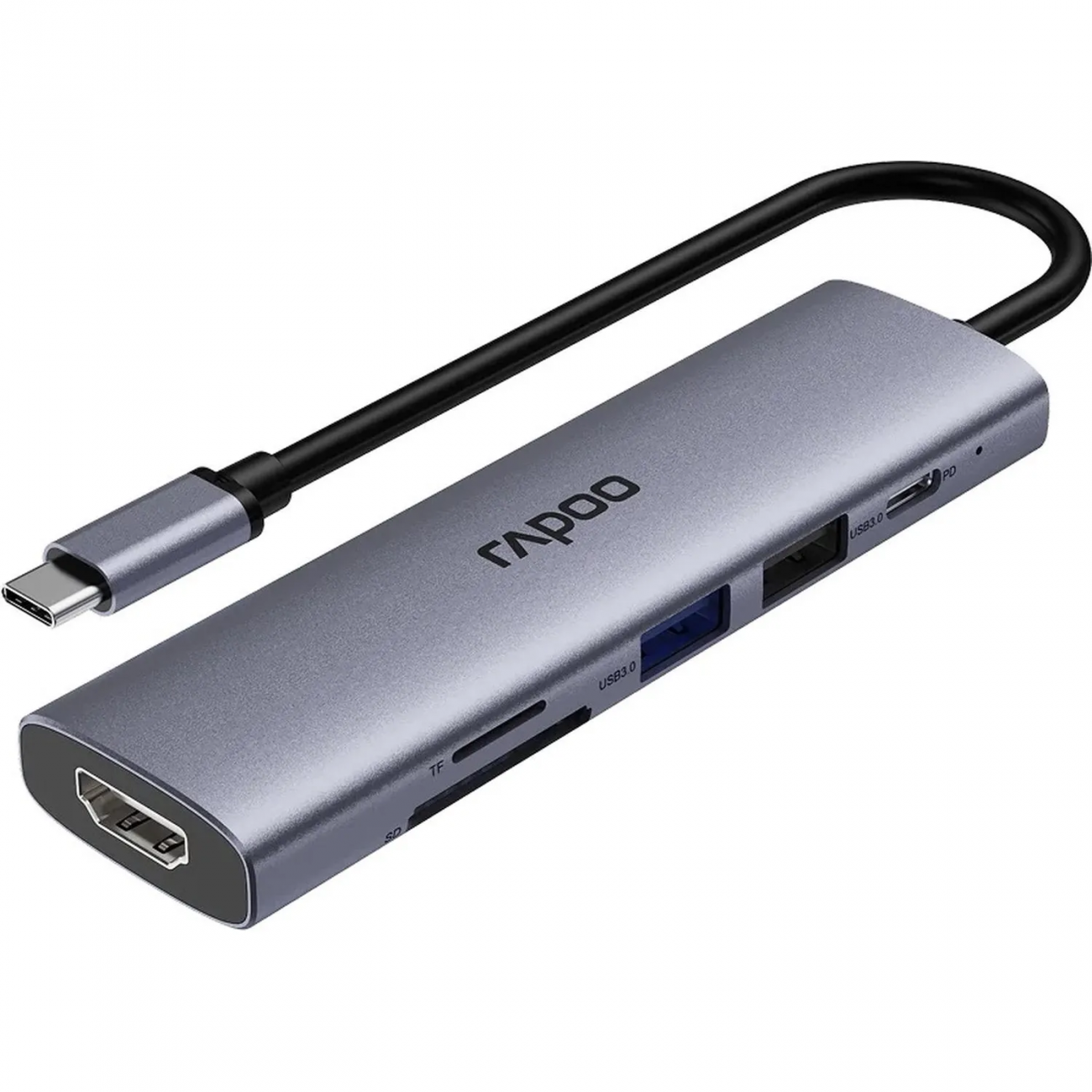 Разветвитель USB RAPOO USB-C to PD+HDMI+2xUSB3.0+SD,TF deck сереб.XD61-SGRY 2456338