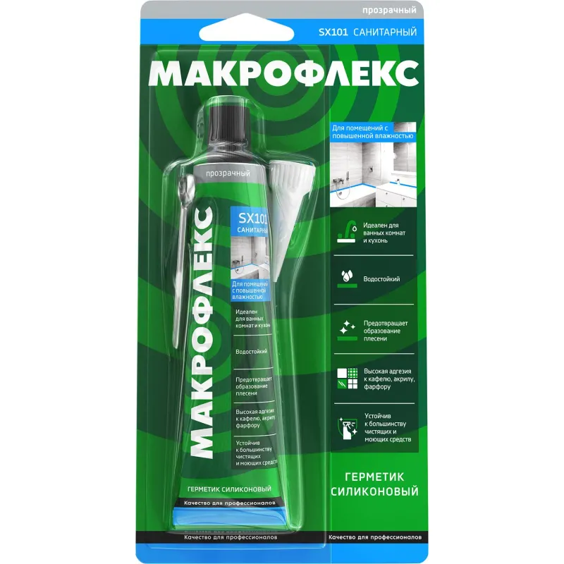 Герметик санитарный силиконовый Макрофлекс SX101, прозрачный (70 мл) 2123856 3002436