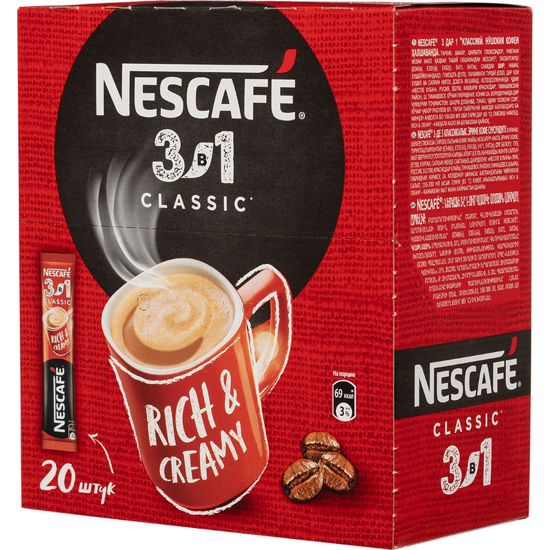 Кофе Nescafe 3 в 1 классический раств., шоу-бокс, 20штx14,5г 1208084