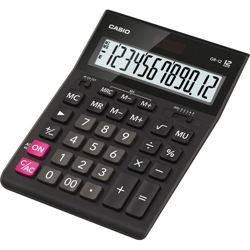 Калькулятор настольный полноразмерный Casio GR-12 12-разрядный черный GR-12-W-EP 394704