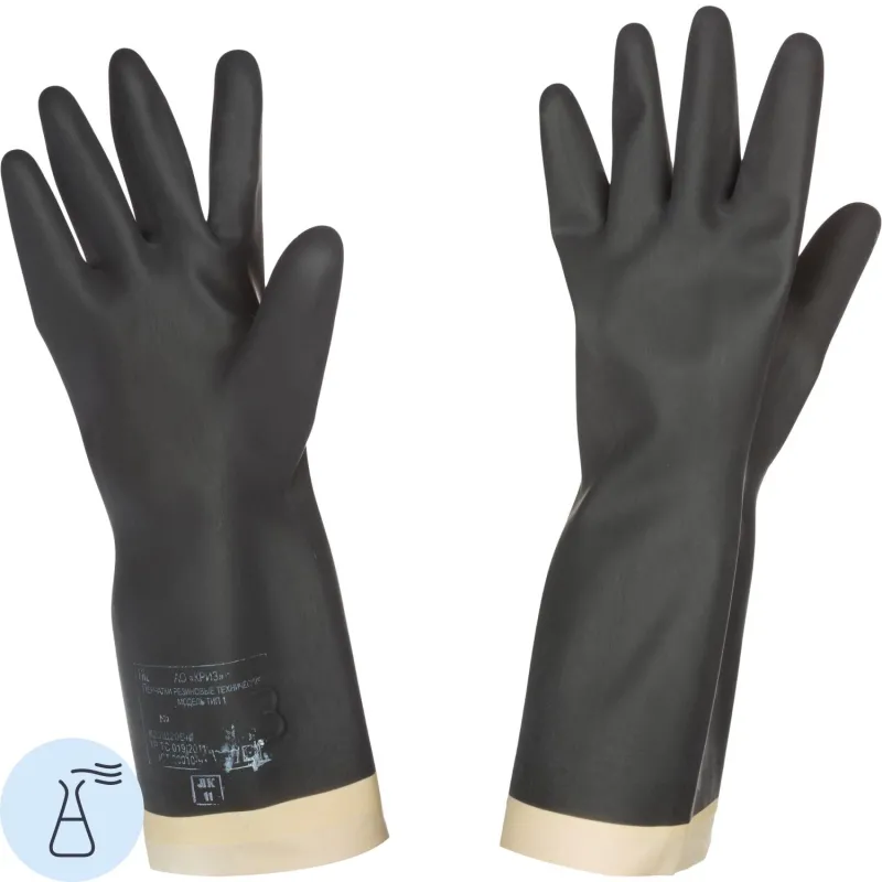 Перчатки защитные КРИЗ КЩС (К20Щ20) тип 1 латекс черные (размер 1) 1569594 лат. КЩС тип I