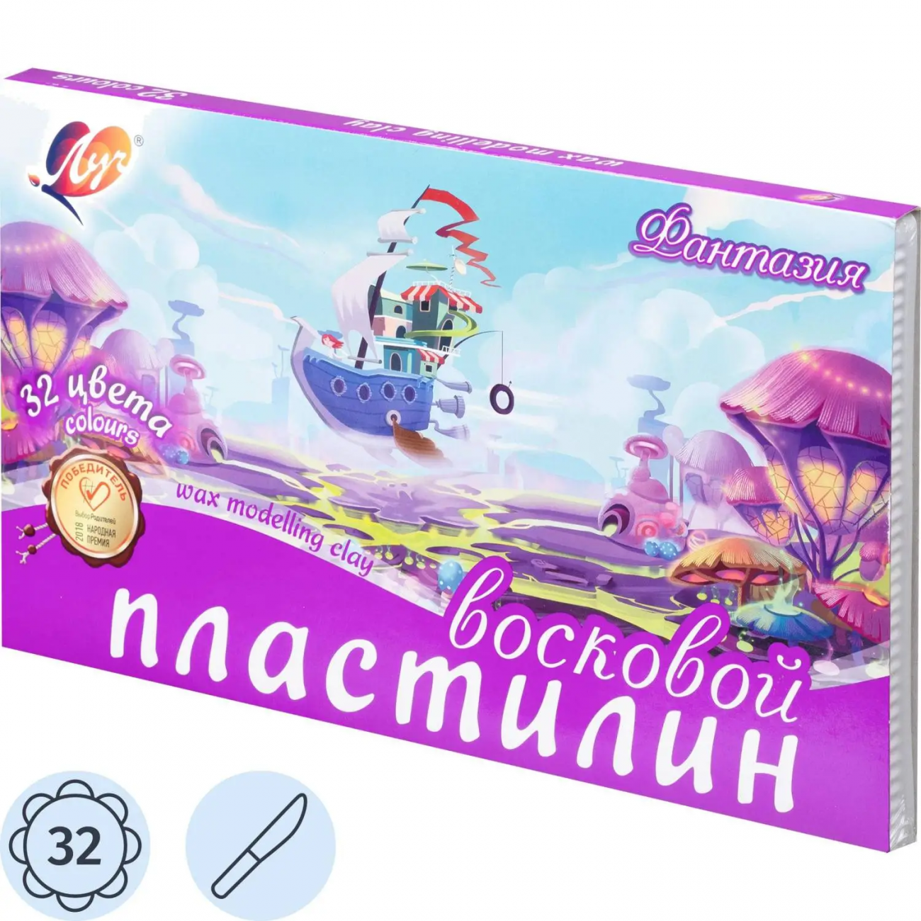Пластилин воск.Фантазия 32 цв. 475 г, стек 31С 2066-08 набор Луч 2275962
