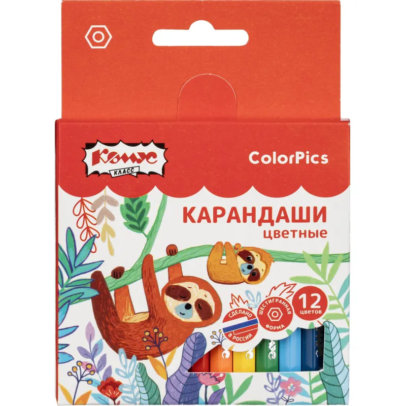 Карандаши цветные 12 цв/наб 6-гран №1School ColorPics короткие, 88 мм Комус Класс 1781687