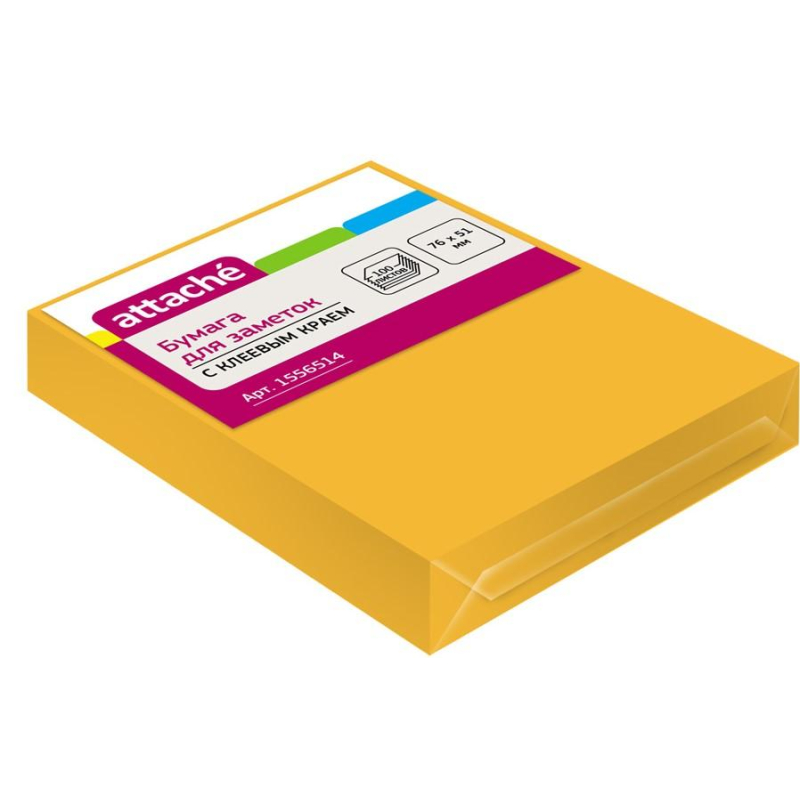 Стикеры Attache с клеев. краем 76х51, неон, оранж. 100л 1556514