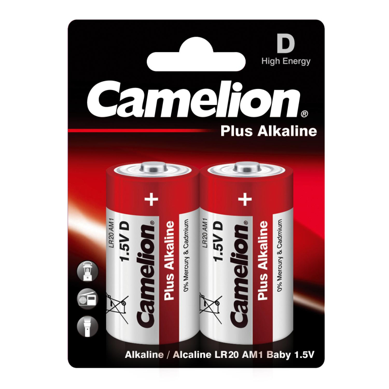 Батарейка Camelion Plus Alkaline 2шт/бл (LR20-BP2, 1.5В) (1654) 1840404