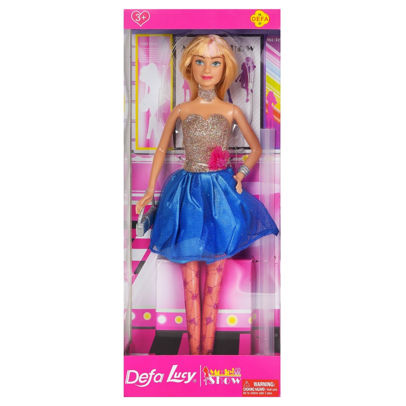 Кукла Defa Lucy Вечернее платье (короткое, золотистый верх, голубая юбка) 29 см 8259d/голубая