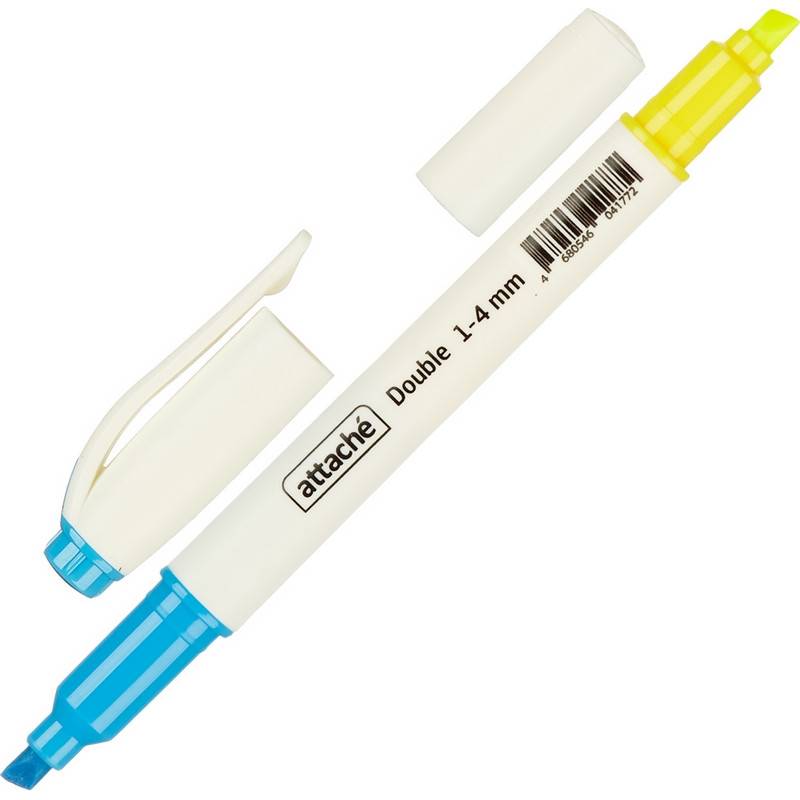 Текстовыделитель Attache Double двойной желтый-голубой (толщина линии 1-4 мм) 958563