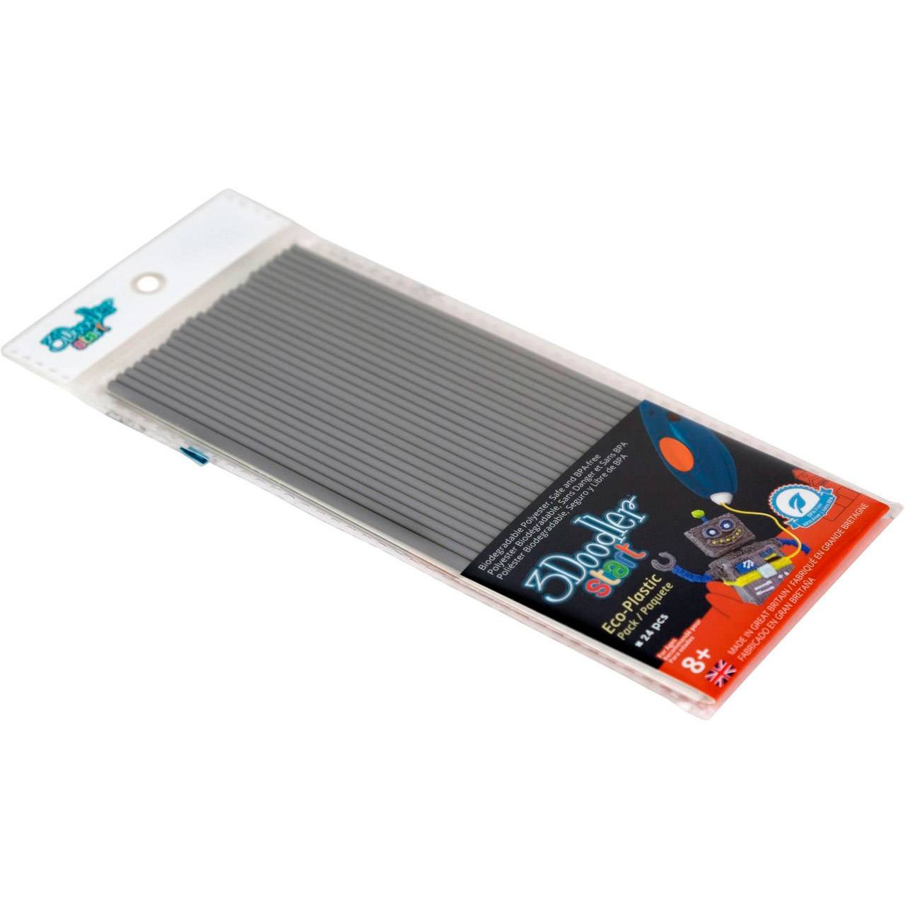 Эко-пластик к 3Д ручке 3DOODLER START, цвет серый, 24 шт Wobble Works 3DS-ECO08-GREY-24