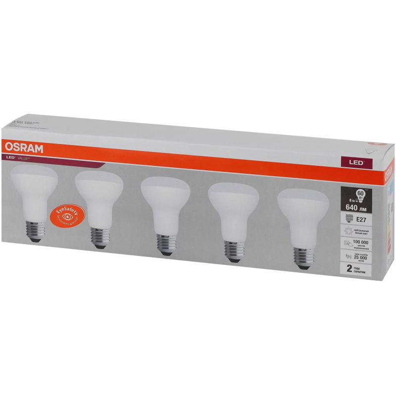 Лампа светодиодная OSRAM LVR60 8SW/840 230V E27 (5 шт/уп) 1894973 4058075584068