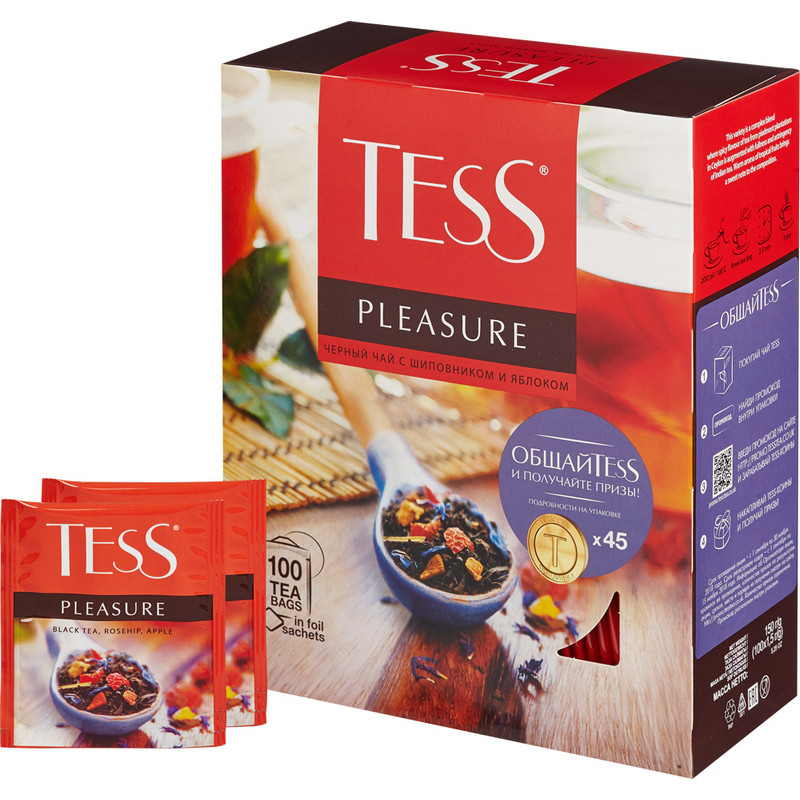 Чай черный TESS Pleasure с шиповником и яблоком 100 пак/уп, 0919-09 730056