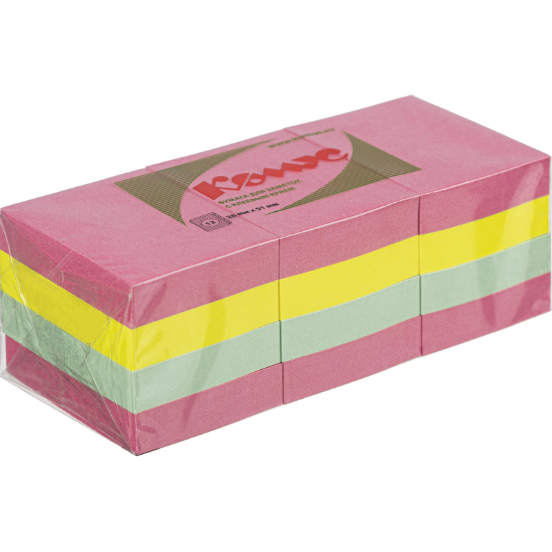 Стикеры Комус с клеев.краем 38х51 неон.цвета 12 блоков 154927