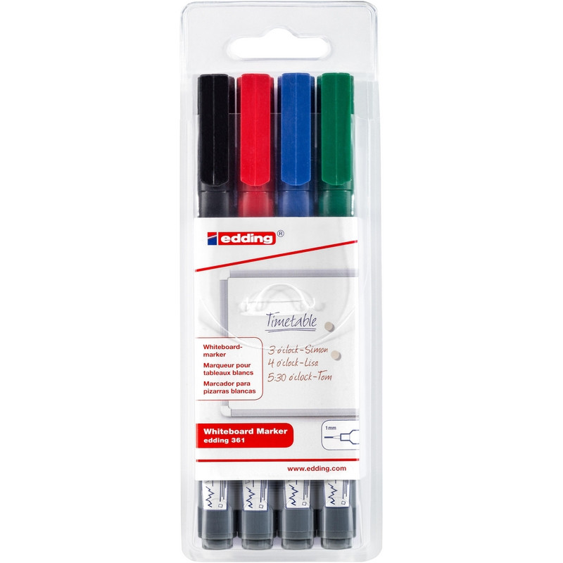 Набор маркеров для досок EDDING 361, 1 мм, 4 цвета в ПВХ конверте 1183301
