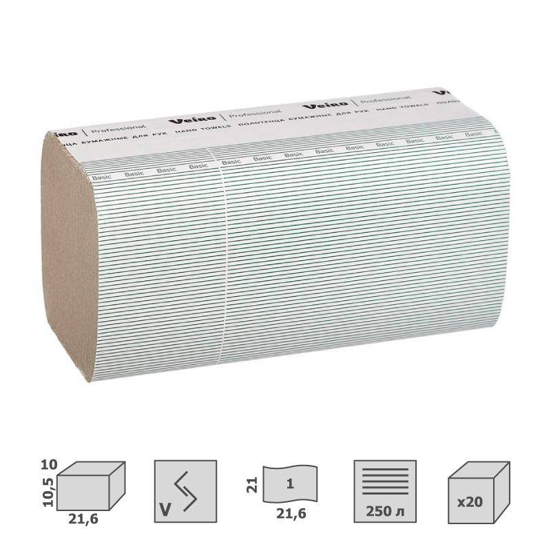Полотенца бумажные д/дисп Veiro Prof Basic 1сл 250лx20пач/кор V-слож KV104 Veiro Professional 853284