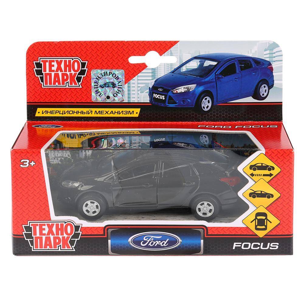 Машина металлическая Ford Focus 12 см, инерция, открываются двери и багажникник, цвет черный Технопарк SB-16-45-N(BL)-WB