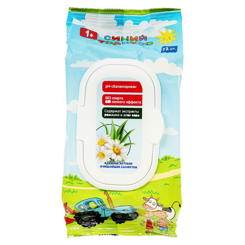 Влажные детские салфетки Синий Трактор с клапаном, 72 шт. Заботливая мама 115916-STR