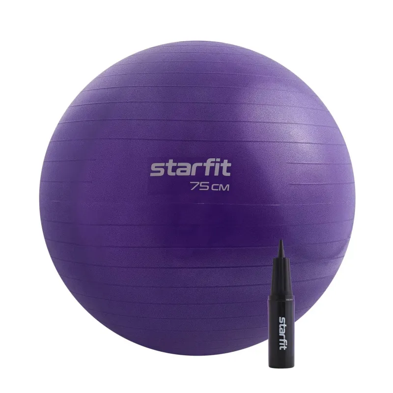 Фитбол STARFIT GB-109 75см,1200 гр,антивзрыв,с ручн нас,фиол, УТ-00020233 1914389