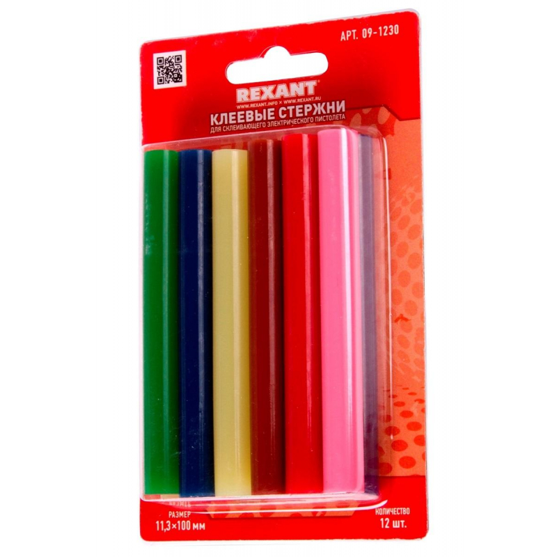 Стержень клеевой REXANT d11х100мм цветные, 12шт. (09-1230) 606498
