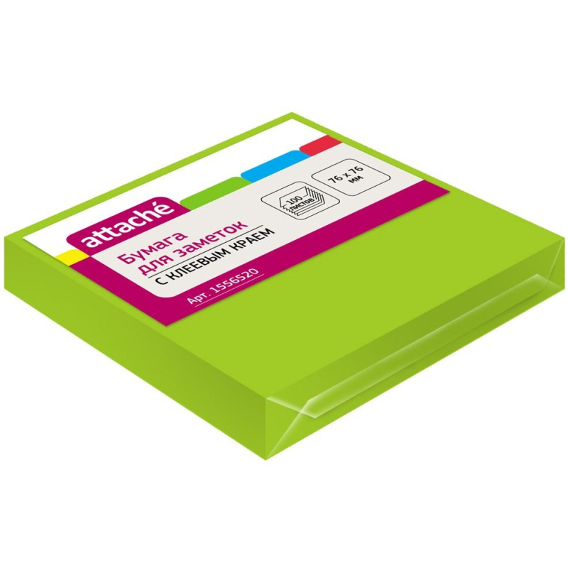 Стикеры Attache с клеев. краем 76х76, неон, зеленый 100л 1556520