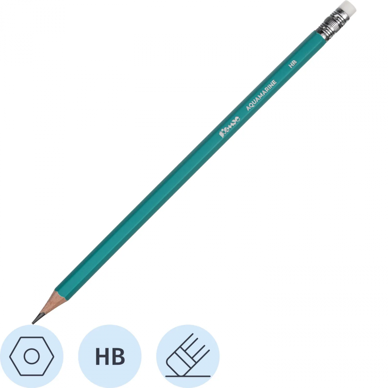 Карандаш чернографитный Комус Aquamarine дерево, шестигр, с ласт. зел.корп 2137788