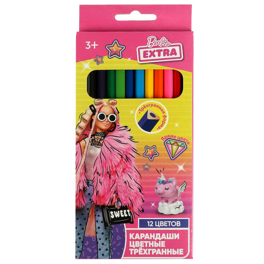 Цветные карандаши Барби, 12 цветов, трёхгранные Умка CPT12-65500-BRB