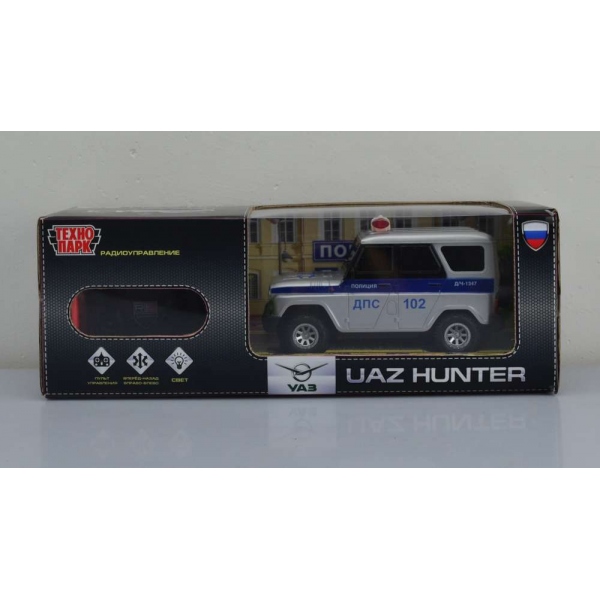 Машина р/у Уаз Хантер Полиция, 18 см, свет, серебряный Технопарк HUNTER-18L-POL-GY (48)