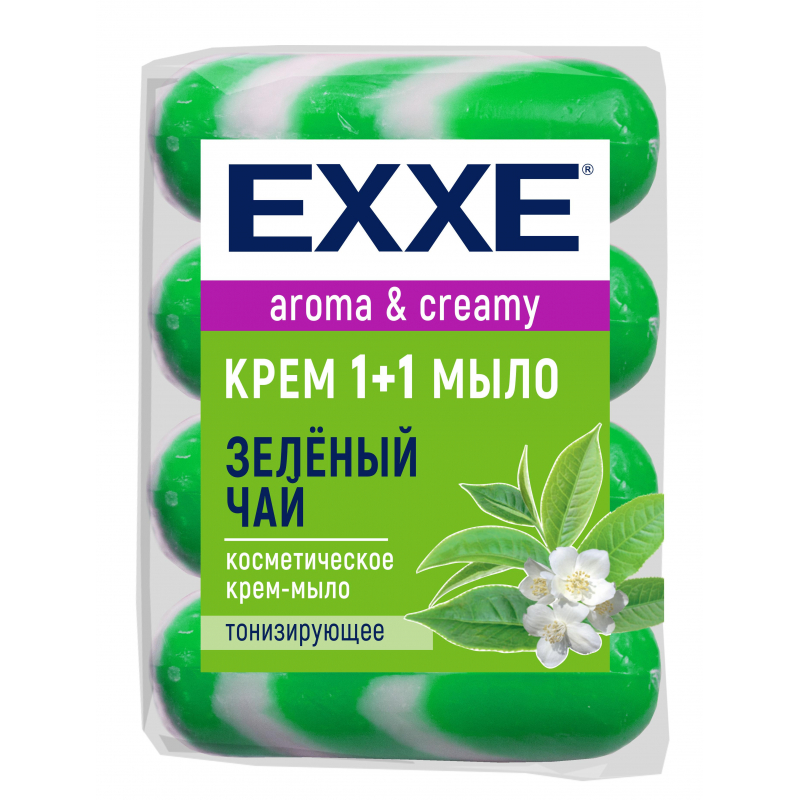 Крем-мыло EXXE 1+1 Зеленый чай 90гр зеленое полосатое экопак 4шт/уп 1486873 С0006183