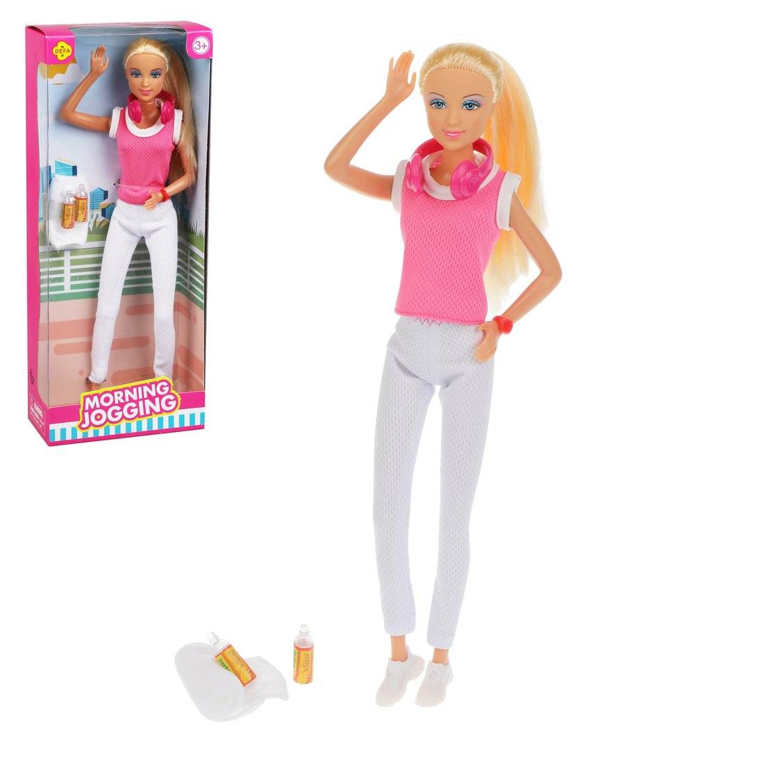 Кукла "Утренняя пробежка" в комплекте 5 аксесс Defa 8441 pink
