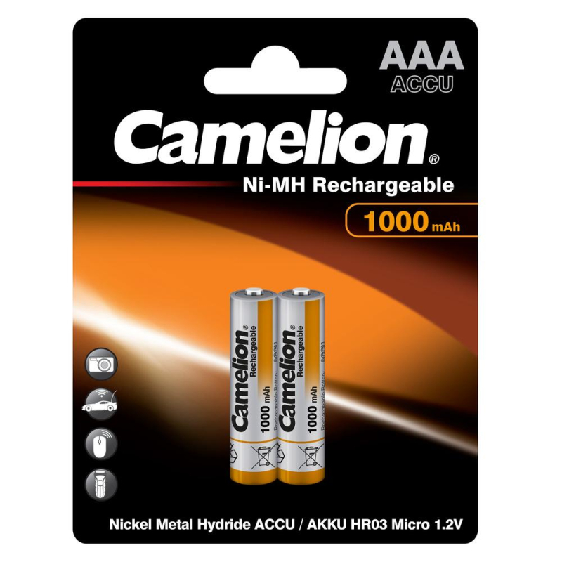 Аккумулятор Camelion AAA-1000mAh Ni-Mh BL-2(NH-AAA1000BP2,1.2В)2шт в упаков 1603320