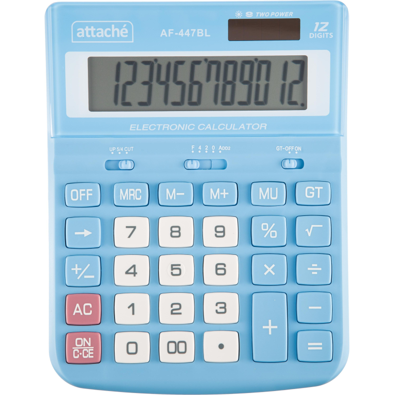 Калькулятор настольный полноразмерный Attache AF-447BL,12р,дв.пит,голуб 1779743