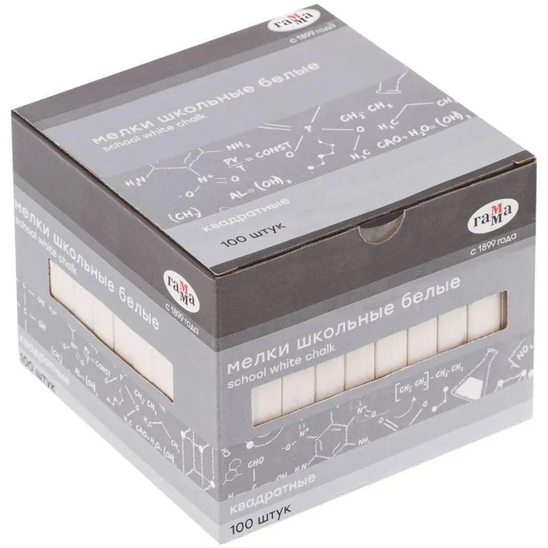 Мел школьный Гамма белые 100 штук, мягкие, квадратные, 2308193 1170117
