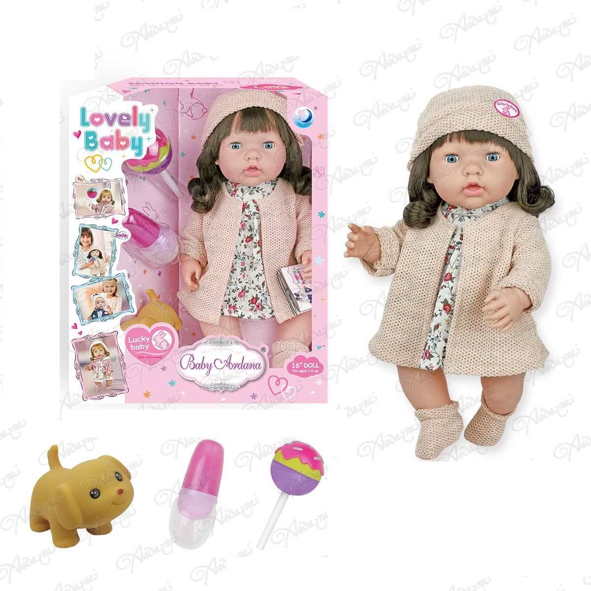 Пупс-кукла "Baby Ardana" в платье и вязаном пальто, в наборе с аксесс. 40см ABtoys WJ-C0015