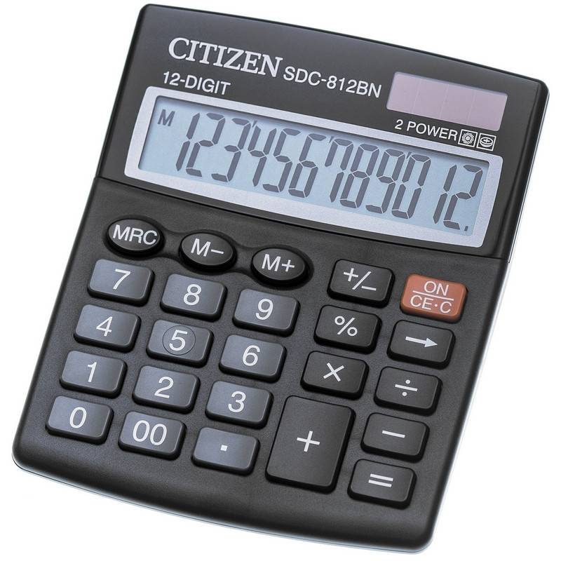 Калькулятор настольный компактный Citizen SDC812BN 12-разрядный черный SDC-812BN 218877