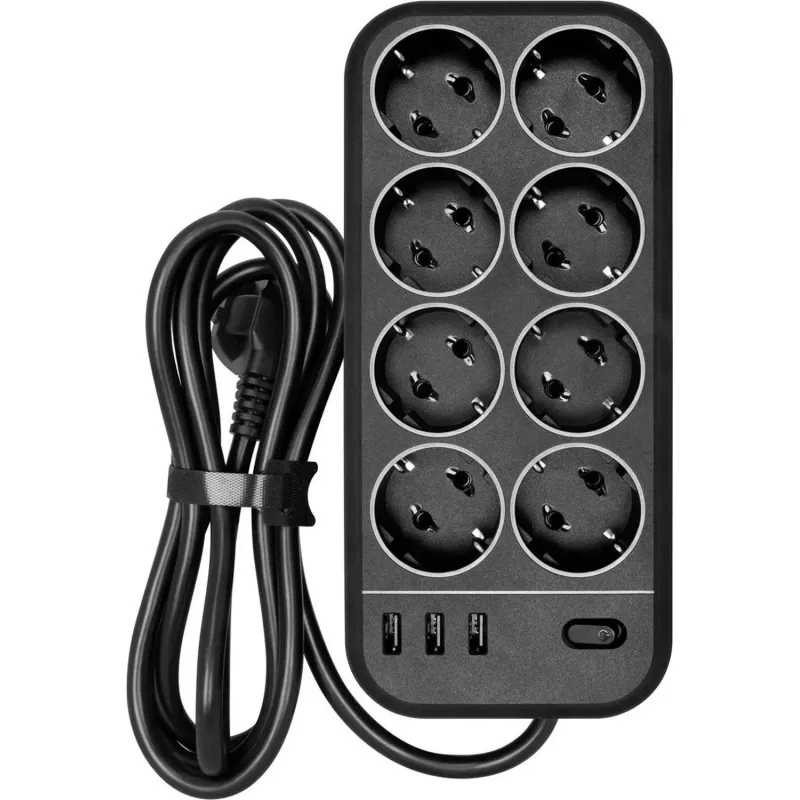 Сетевой фильтр Powercom SP-08 USB03AB 3,0 m (8 розеток) черный 2022969