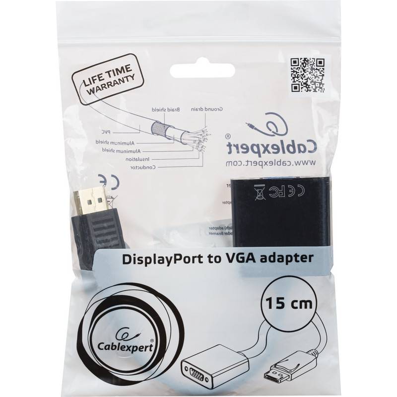Переходник DisplayPort - VGA, М/F, 0.15 м, v1.1a, Cablexpert, A-DPM-VGAF-02 988946
