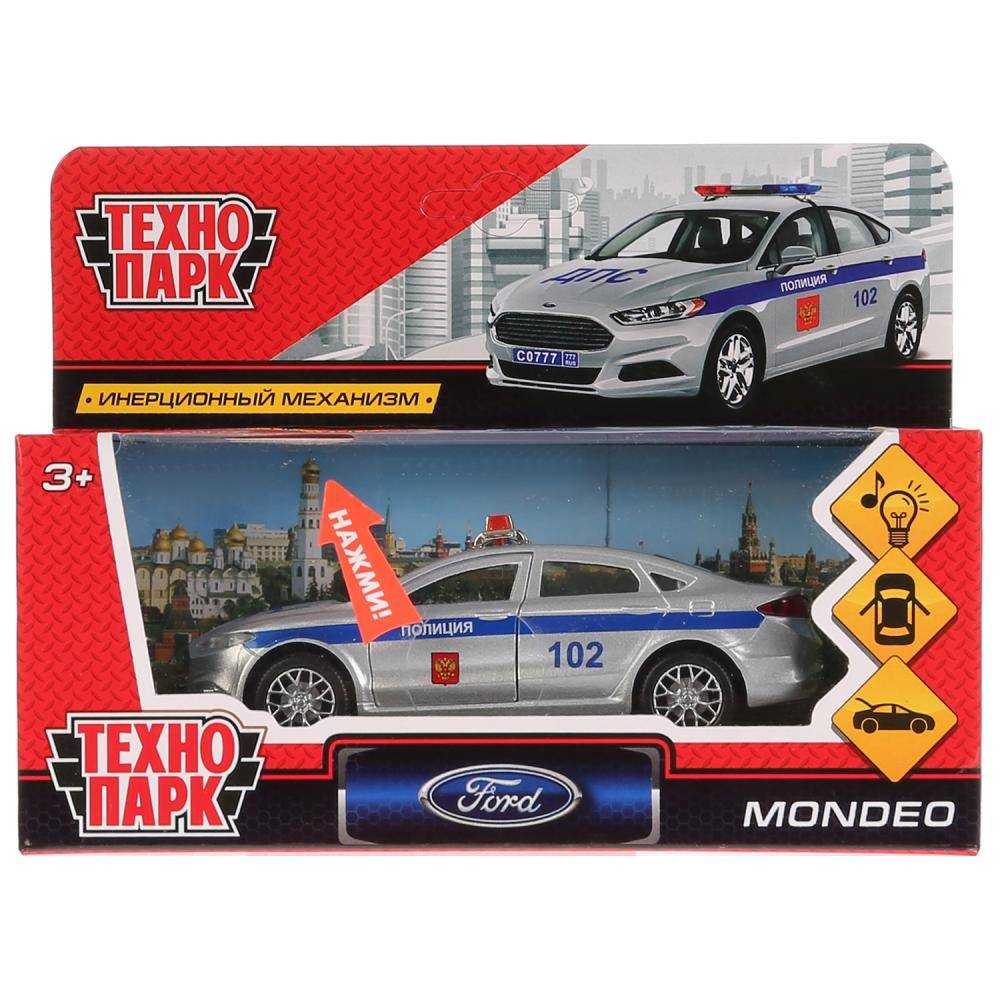 Машина металлическая свет/звук "Ford Mondeo Полиция" 12 см, открываются двериер, инерционная Технопарк MONDEO-P-SL