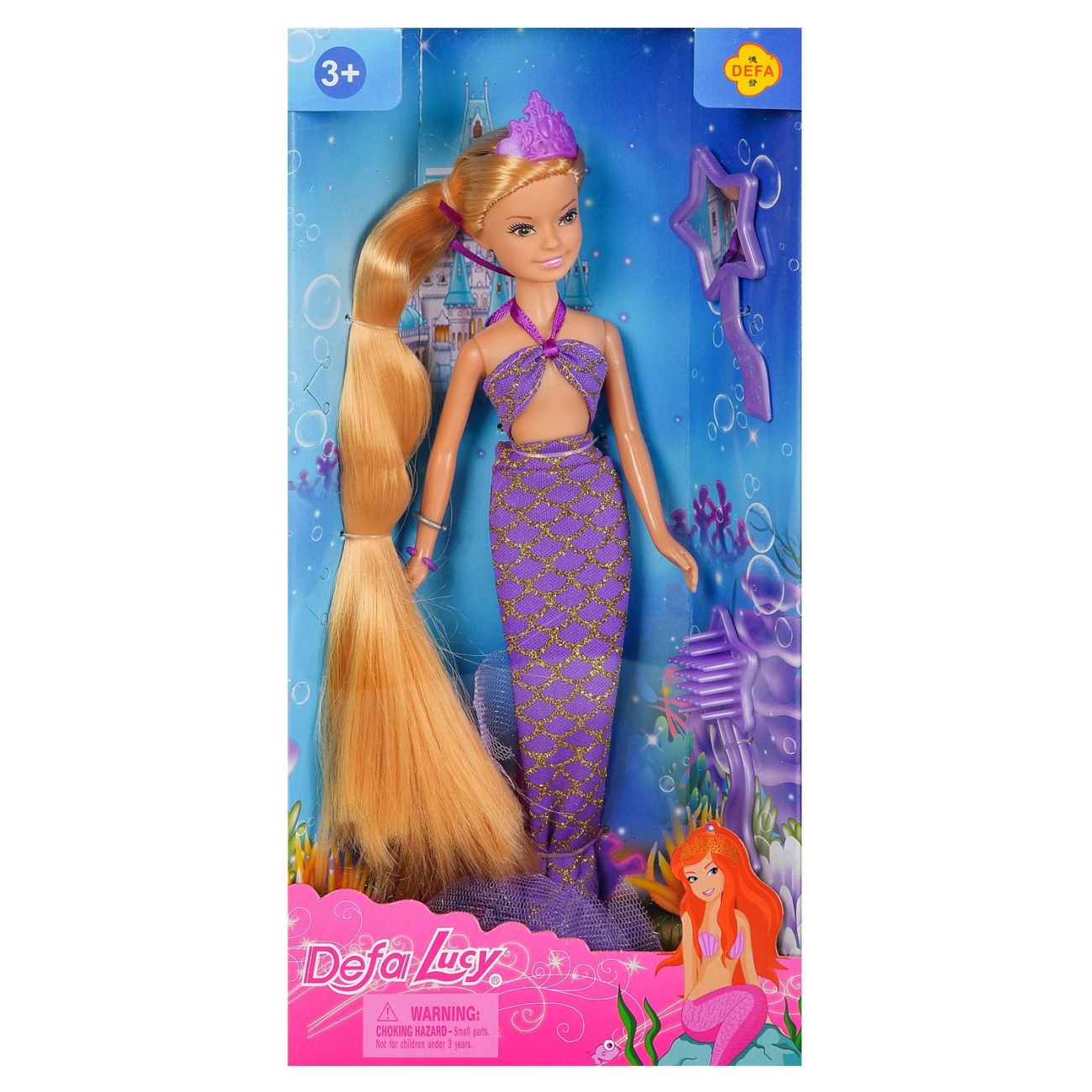 Кукла Defa Lucy Русалочка в фиолетовом костюме с зеркалом и расческой 24см 8236d/фиолетовый