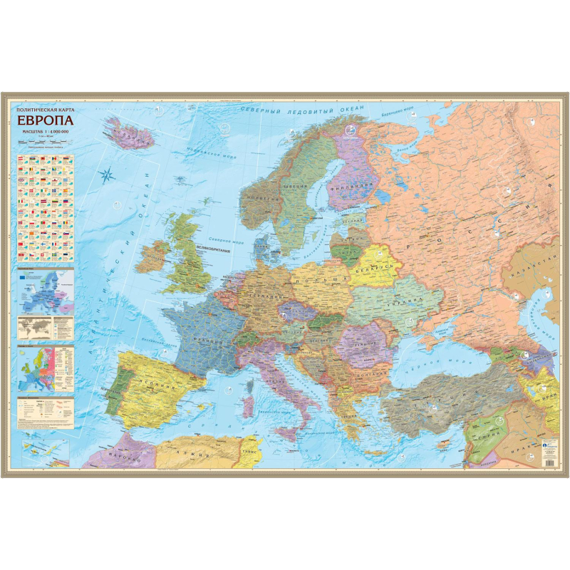 Настенная карта Европа политическая 4 млн. 158х107 см, в тубусе АГТ Геоцентр 1726740